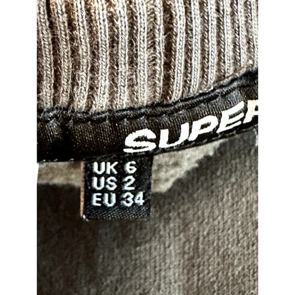 Superdry Taupe-Grey Crewneck Rb Knit Side Panel Sweatshirt Size 2 - Picture 5 of 6